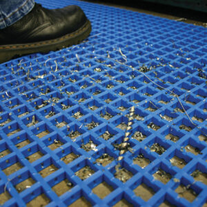 Man standing on blue Standard Woven PVC Mat